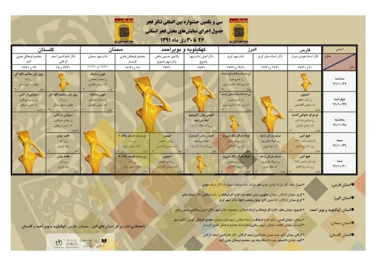 جدول اجرای نمایش های بخش فجر استانی - دوره 31