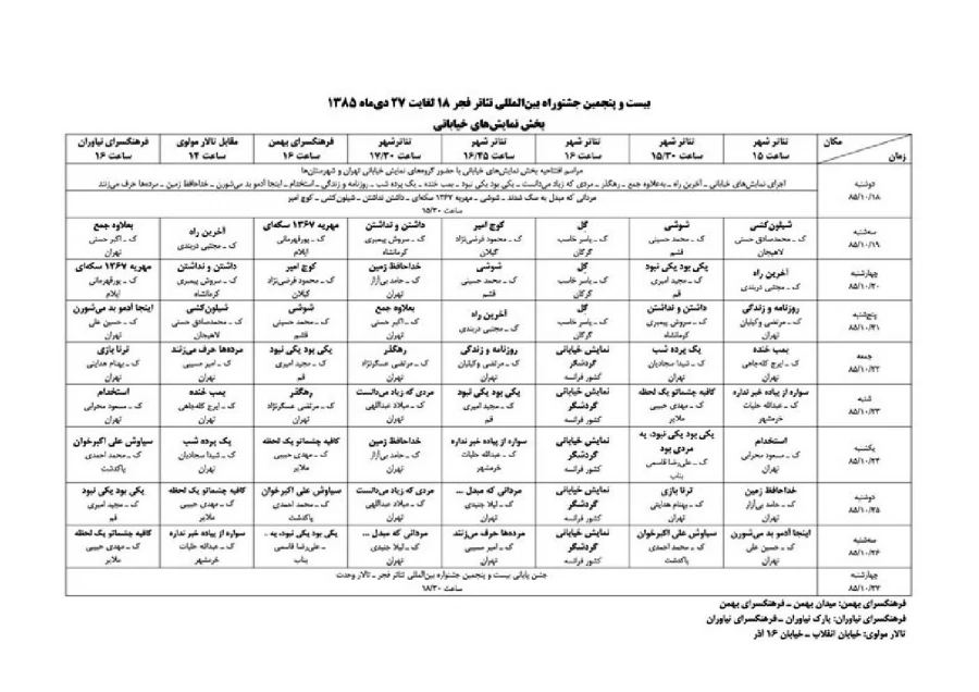 جدول خیابانی- دوره 25